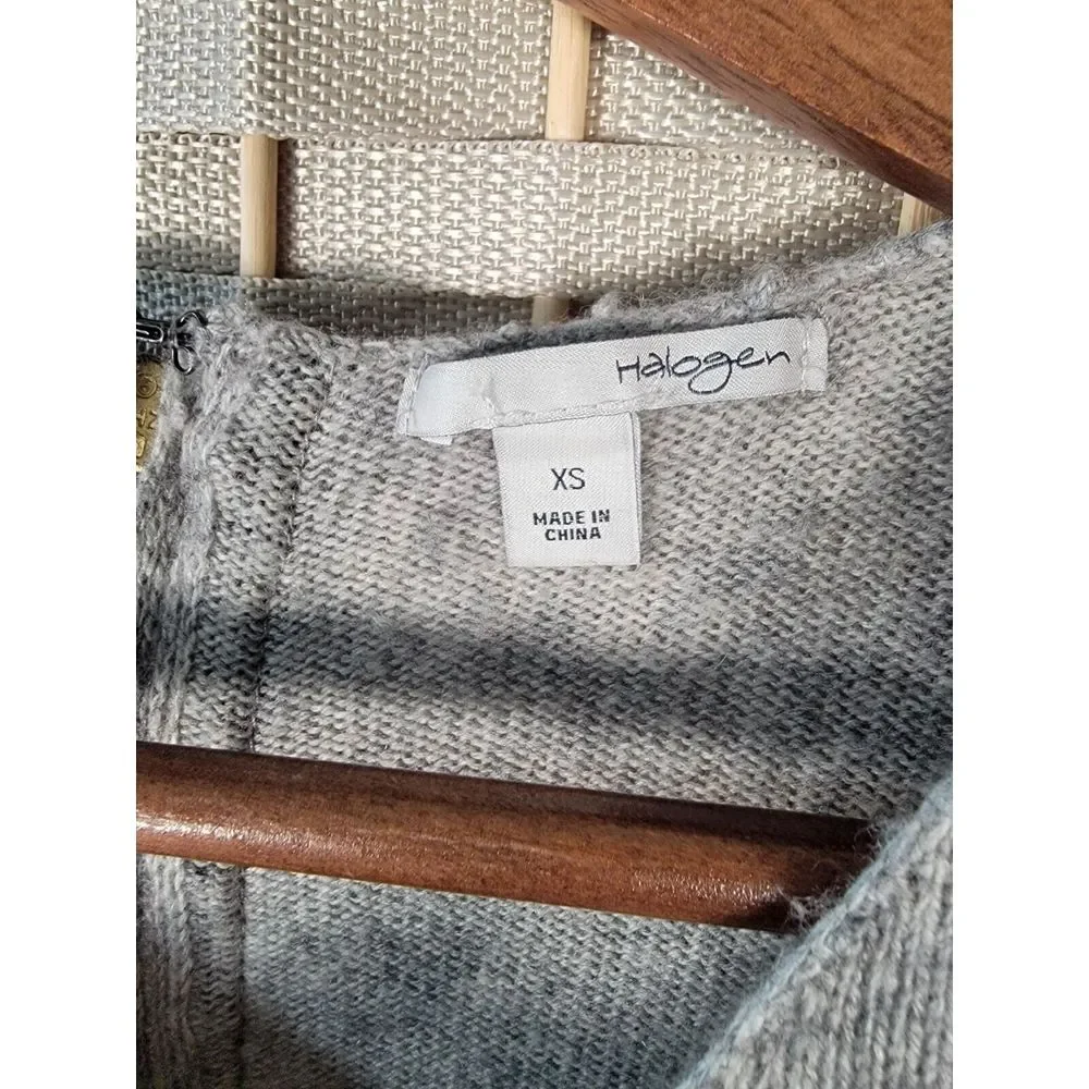 Halogen Women's Size XS Wool Cashmere Sweater Gray Full Back Zip‎